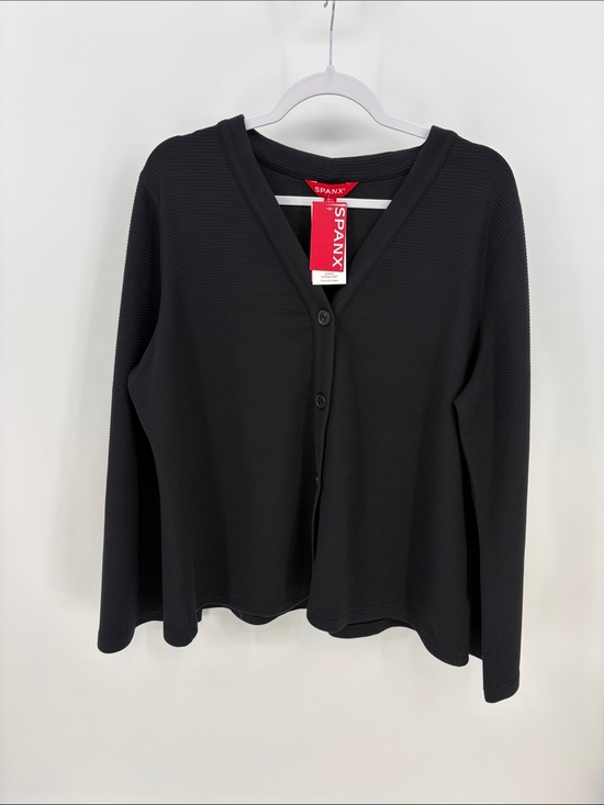 SPANX Sweaters - Spanx New Women’s 1X Very Black French Rib Cardigan Button Up V-Neck